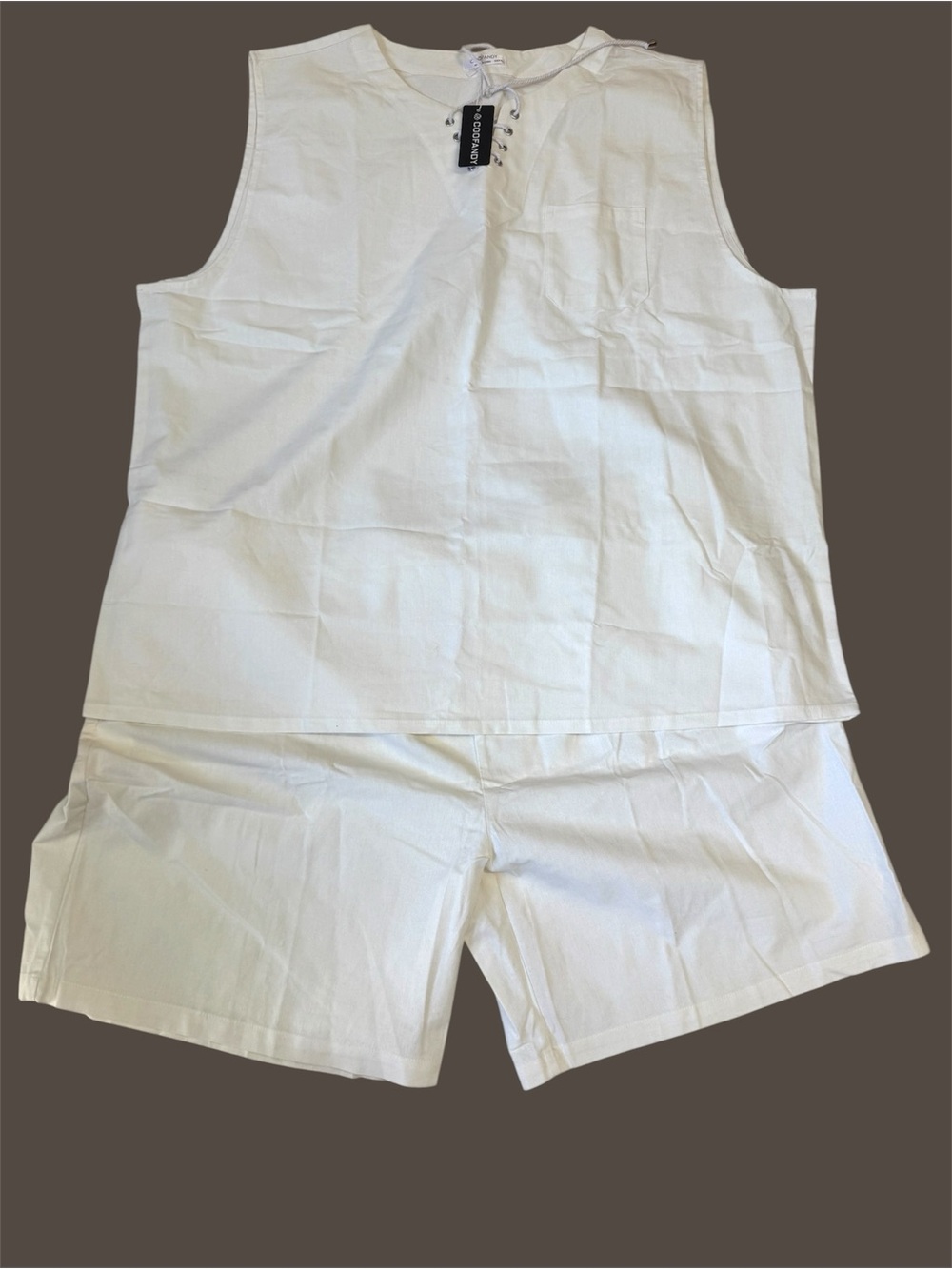 COOFANDY Mens Linen  Drawstring Tank Tops Casual Elastic Waist Shorts Set 4XL